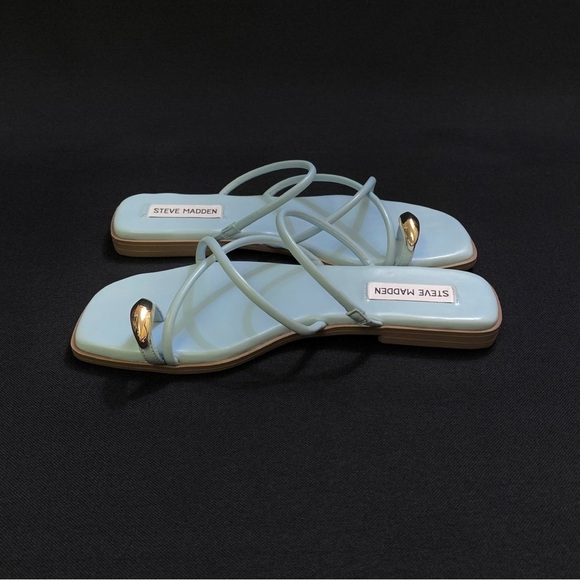 STEVE MADDEN Adriell Strappy Slide Sandal w/ Gold Toe Ring Accent 8 US Blue - Picture 4 of 10
